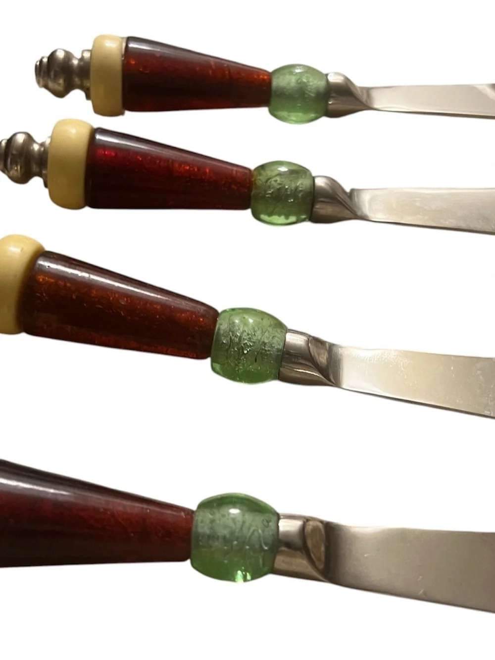 Lenox Green and Burgundy Glass-Handled Spreaders - Set of 4